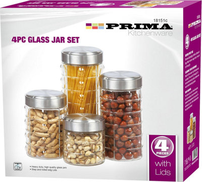 4Pc Pasta Kitchen Glass Jar Canister Food Storage Container Tea Coffee Snacks