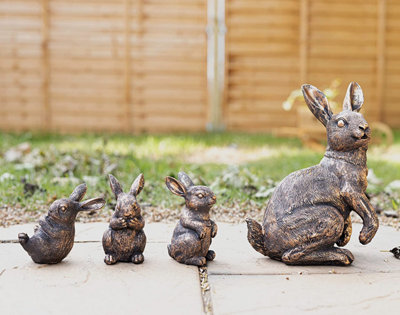4pc Rabbit Garden Ornament Set Hare Statues