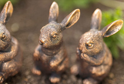 4pc Rabbit Garden Ornament Set Hare Statues