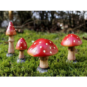 4pc Red Toadstool Mushroom Garden Ornaments