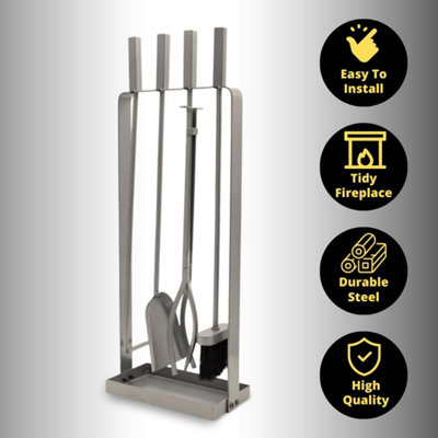 4pc Silver Fireside Companion Set - 4