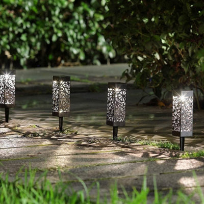 4pc Solar LED Garden Lights Waterproof Light Black Silhouette Solar Powered