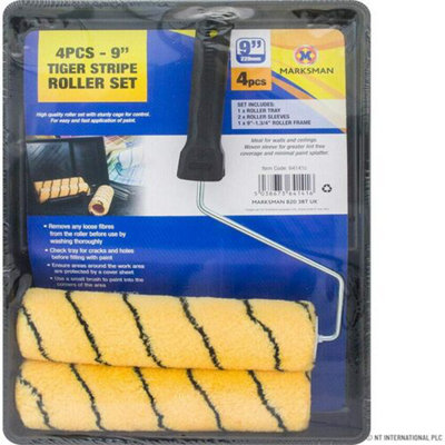 4Pc Tiger Stripe Roller Set Tray Sleeves Painting Kit 229Mm Decorating 9"