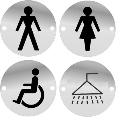 4Pc Toilet Door Sign Set 75mm Screen Printed SAA Male Female Disabled Shower - Pack of 1