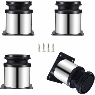 4-Pack Stainless Steel Adjustable Cabinet Legs | Silver & Black Kitchen Feet Stands
