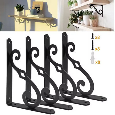 4PCS Black Metal Shelf Brackets 135x200mm , Heavy Duty Wall Mounted Triangle Supports