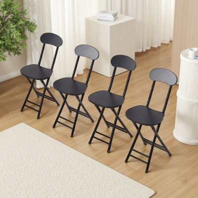 4Pcs Black Portable Foldable Dining Chairs, 31cm W x 33.5cm D x 74cm H