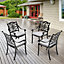 4Pcs Black Retro Aluminum Outdoor Patio Dining Armchair Bistro Chair with Cushions