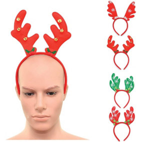 4pcs Christmas Headbands Reindeer Antlers Different Style Holiday Xmas Party Accessory One Size Party Bag Stocking Fillers