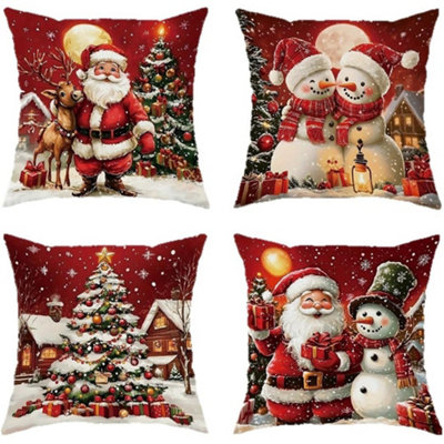 4Pcs Christmas Pillow Covers, Santa Claus, Reindeer, Christmas Tree ...