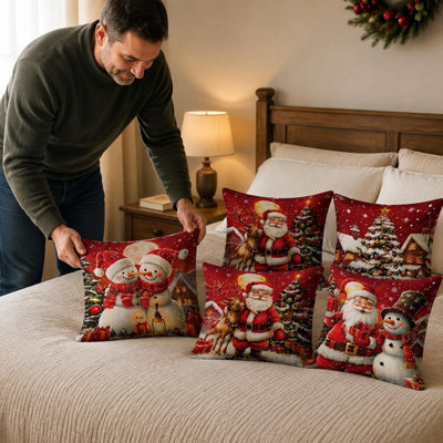 4Pcs Christmas Pillow Covers, Santa Claus, Reindeer, Christmas Tree ...