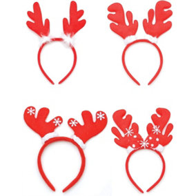 4pcs Christmas Reindeer Antlers Headbands Assoerted Xmas Fancy Dress Party Accessories Stocking Filler Favours