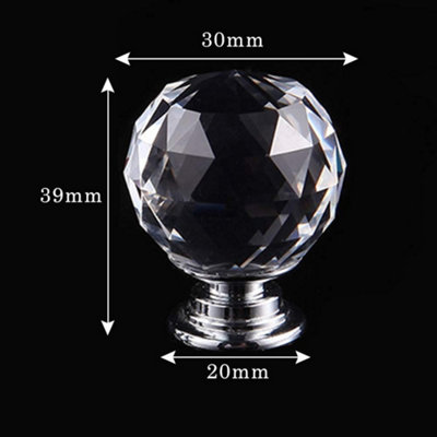 4 Crystal Glass Drawer Knobs - 40mm Diamond Shape, Alloy Base, Easy Install For Cabinets & Wardrobes