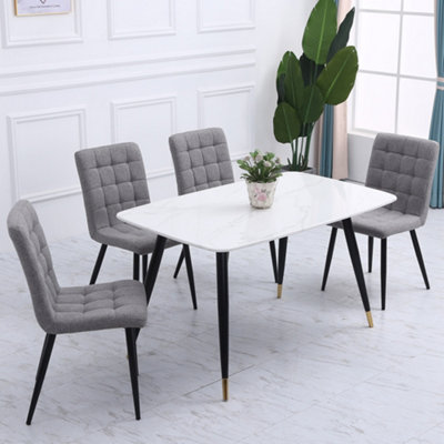 4Pcs Dark Grey Dining Chairs Upholstered Tufted Dining Room Chairs with Metal Legs for Dining Room