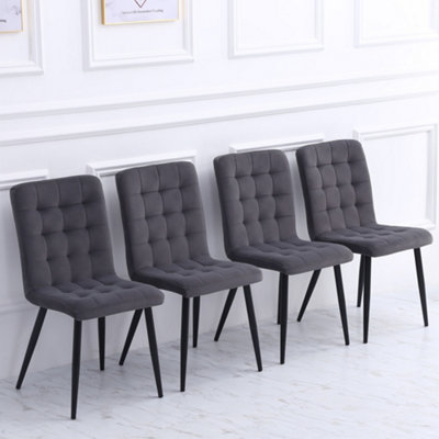 4Pcs Dark Grey Tufted Modern Armless Dining Chairs with Metal Legs