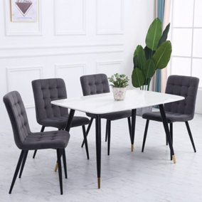 4Pcs Dark Grey Tufted Modern Armless Dining Chairs with Metal Legs