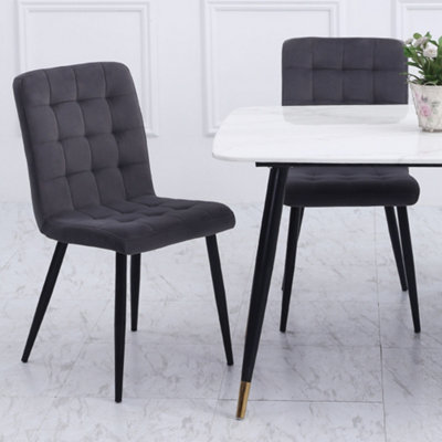 4Pcs Dark Grey Tufted Modern Armless Dining Chairs with Metal Legs