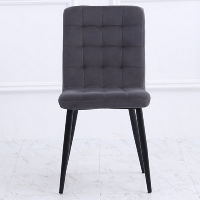 4Pcs Dark Grey Tufted Modern Armless Dining Chairs with Metal Legs
