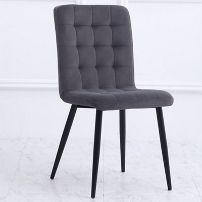 4Pcs Dark Grey Tufted Modern Armless Dining Chairs with Metal Legs
