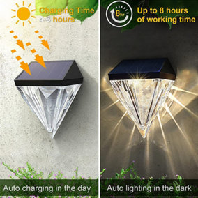 4Pcs Diamond Waterproof Solar LED Wall Light Outdoor Decorative Lamp Warm White 97 x 120 mm