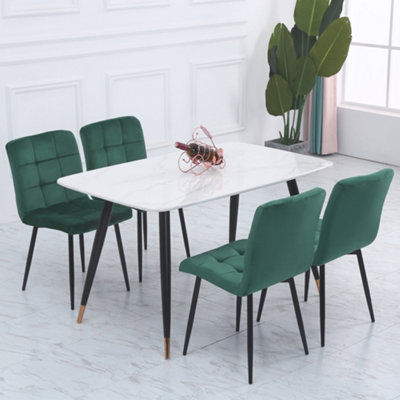 Dark Green Velvet Dining Chairs with Metal Legs and Hollow Back Upholstered Dining Chairs Set of 4