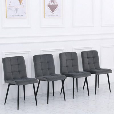 4Pcs Grey Contemporary Frosted Velvet Dining Chairs with Metal Legs