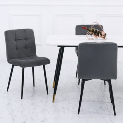 4Pcs Grey Contemporary Frosted Velvet Dining Chairs with Metal Legs