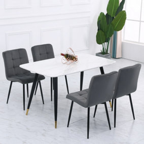 4Pcs Grey Velvet Dining Chairs with Metal Legs