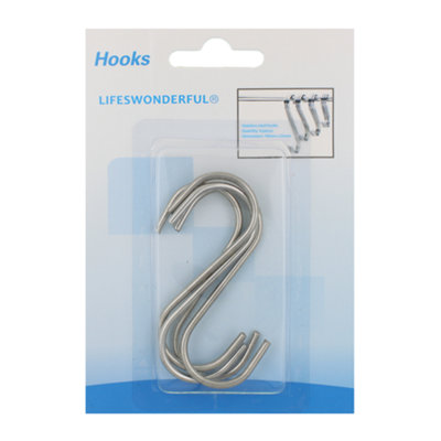4pcs Handy Stainless Steel 70mm Multi-Purpose Kitchen Garage Hooks, S-Shaped