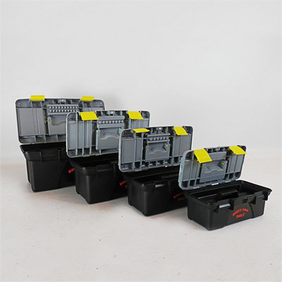 4pcs Large Plastic Tool Box Chest Set Lockable Removable Storage Compartments
