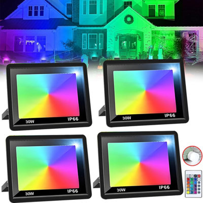 4Pcs LED Flood Lights RGB Colour Changing Floodlight Outdoor