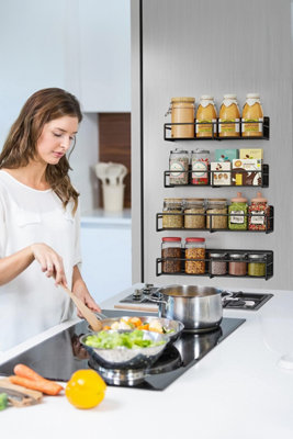 4Pcs Magnetic Fridge Storage Shelf with Hooks