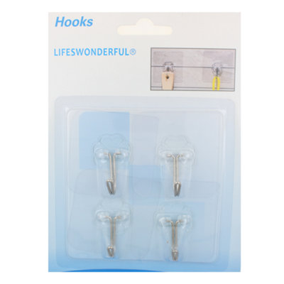 4pcs Self Adhesive Transparent Wall or Door Hooks for Hanging Clothes Towels etc