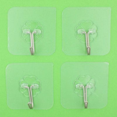 4pcs Self Adhesive Transparent Wall or Door Hooks for Hanging Clothes Towels etc