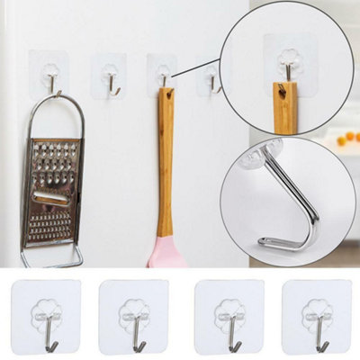 4pcs Self Adhesive Transparent Wall or Door Hooks for Hanging Clothes Towels etc