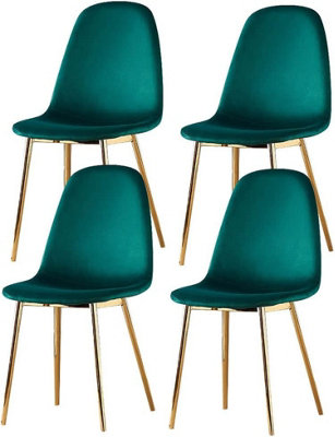 4Pcs SFC Dining Chairs  Green Velvet Padded Seat with Gold Legs Home Kitchen