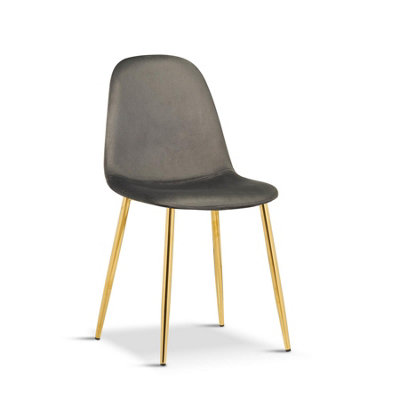 4Pcs SFC Dining Chairs Grey Velvet Padded Seat with Gold Legs Home Kitchen