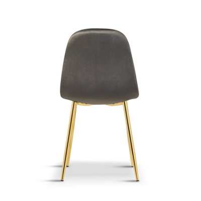 4Pcs SFC Dining Chairs Grey Velvet Padded Seat with Gold Legs Home Kitchen
