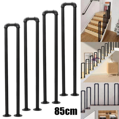 4PCS U-Shaped Iron Stair Handrail Indoor Outdoor Non-Slip Safety Metal Rail