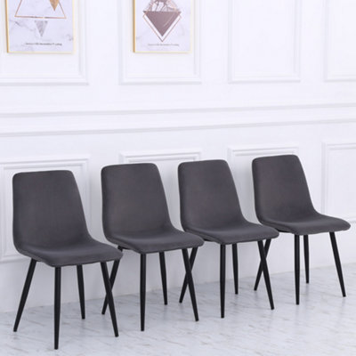 4Pcs Velvet Accent Chair Dining Chair with Metal Legs Dark Grey