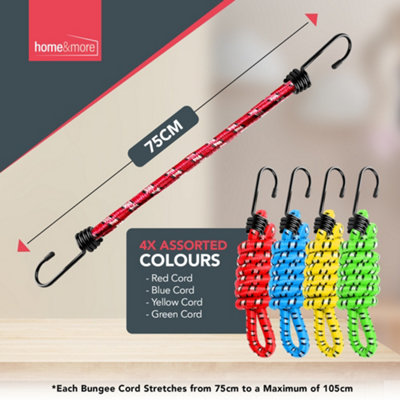 4pk Bungee Cords with Hooks 75cm, Long Bungee Cord with Hooks, Bungee Straps Bunjee Chords Bungees with Hooks