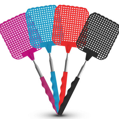 4pk Extendable Fly Swatter - Up to 73cm - Heavy Duty Fly Swat Adjustable  Telescopic Stainless Steel Handle - Fly Swatters