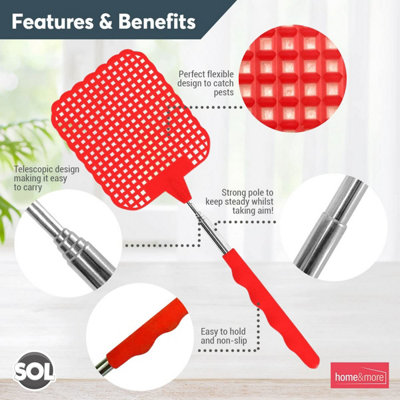 4pk Extendable Fly Swatter - Up to 73cm - Heavy Duty Fly Swat Adjustable Telescopic Stainless Steel Handle - Fly Swatters