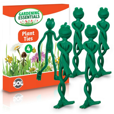 4pk Frog Garden Ties for Plants - 14cm - Gardening Gifts Quirky Plant Ties for Climbing Plants, Canes, Trees Green Twist Ties