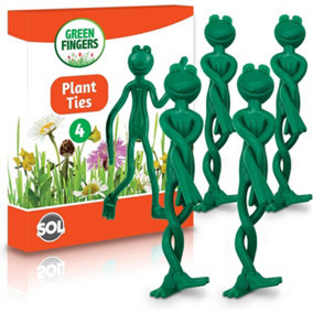 4pk Frog Garden Ties for Plants - 14cm - Gardening Gifts Quirky Plant Ties for Climbing Plants, Canes, Trees Green Twist Ties