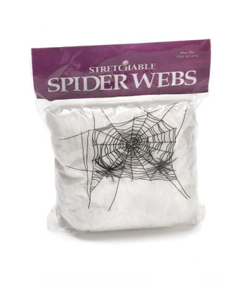 4pk Halloween Spider Web with 4 Spiders - Stretchable White Cobweb ...