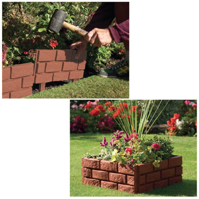 4PK Hammer in Lawn Edging Edge Garden Fence Brick Effect - 4