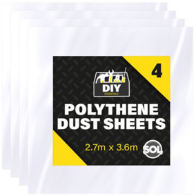 4pk Plastic Dust Sheets for Decorating 3.6m x 2.7m, Large Dust Sheets for Furniture, Dust Sheet Plastic Sheets for Painting