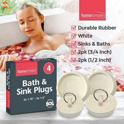 4pk Rubber Bath Plugs & Sink Plugs - 3/4 Inch & 1/2 Inch - Universal Bath Plug UK - Universal Plug for Sinks Kitchen Sink Plug - 7
