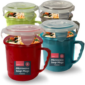 4pk Soup Containers with Lids - Microwavable Soup Mug with Lid - 700ml Microwave Bowl Soup Storage Containers